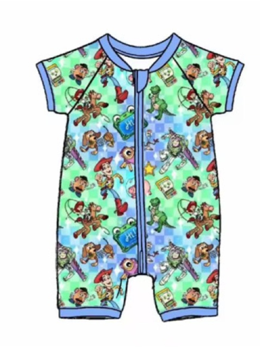 BAMBOO Shortie in Light Blue & Green Toy Story Print